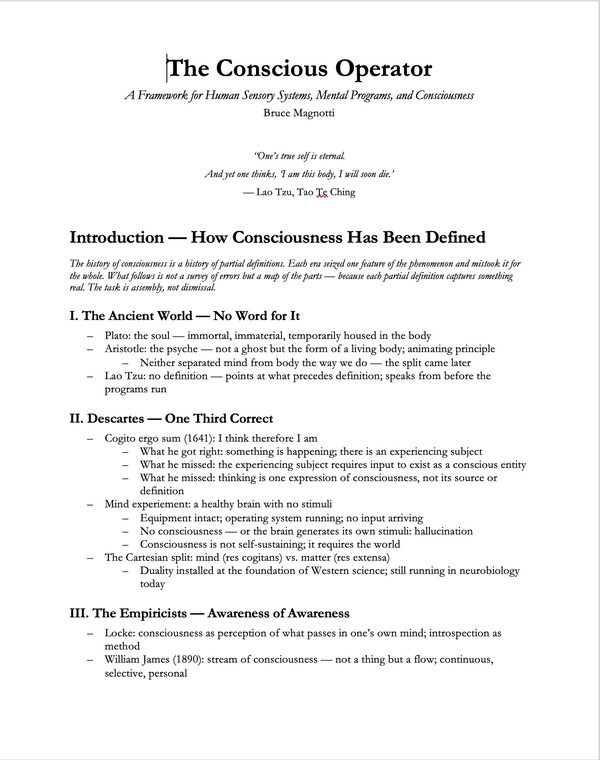 The Conscious Operator — Introduction, Bruce Magnotti