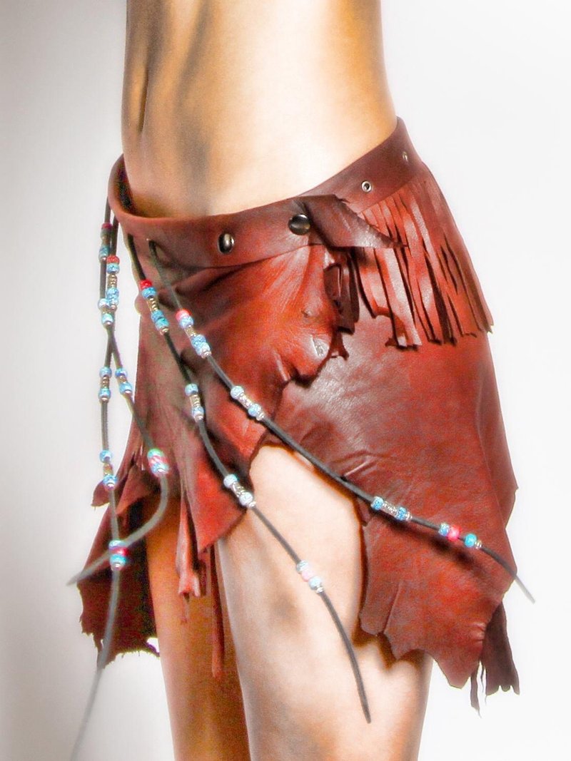 Tribal leather skirt with beadwork